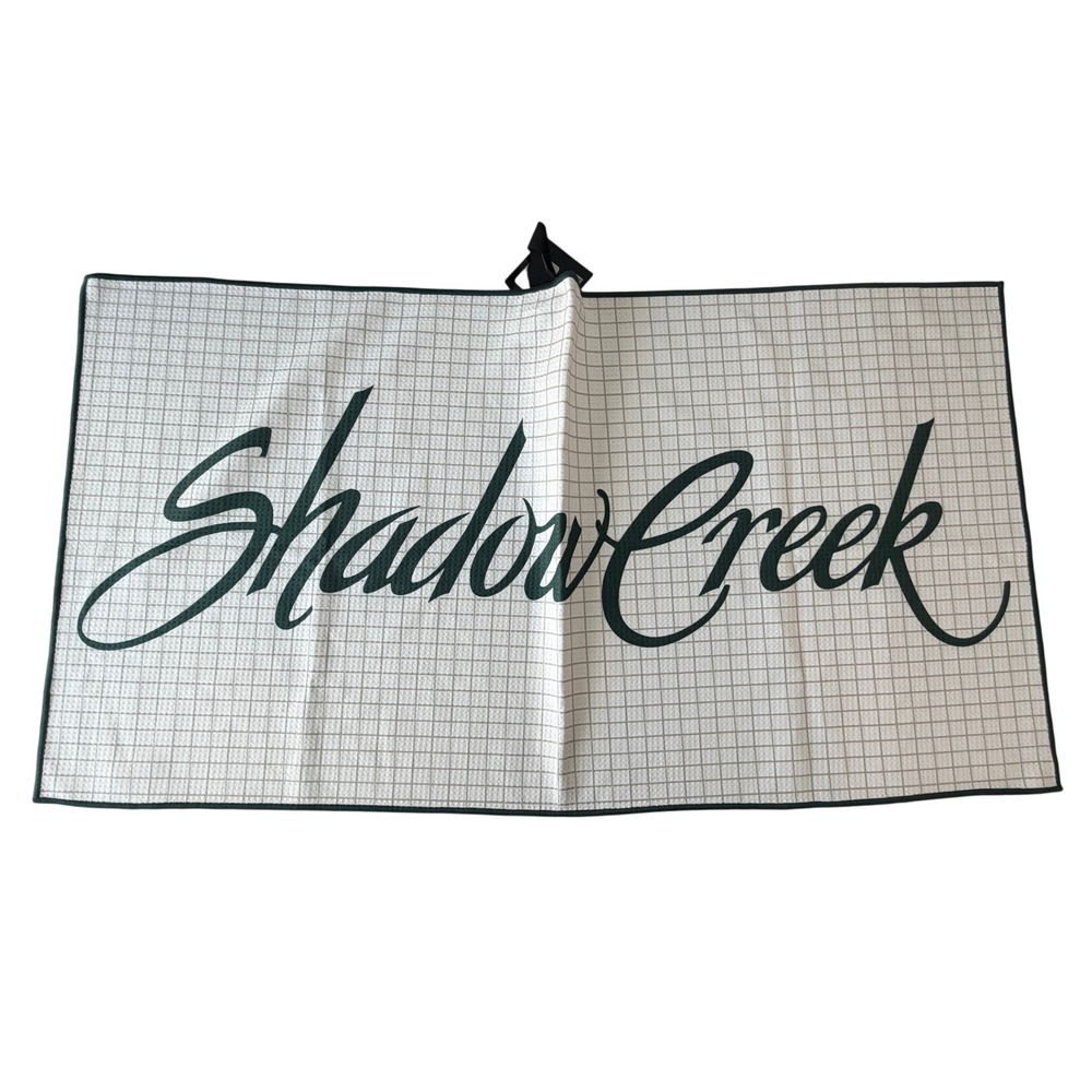 Shadow Creek Golf Course Microfiber Towel CMC Design White Green Grid Logo New